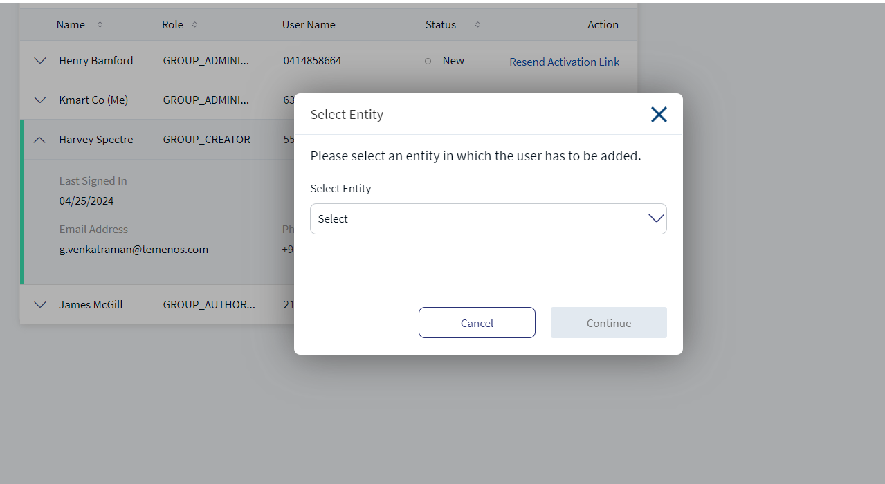 Select the Entity